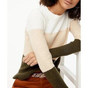 2/$30 EUC J.Crew Fuzzy Colorblock Fall Sweater White Olive Small